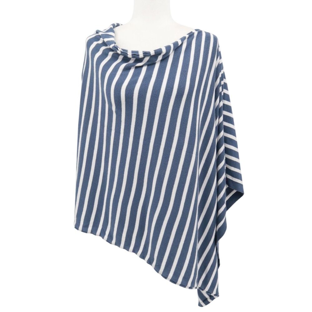 Tickled Pink QVC Striped Poncho Women XL Blue Fisherman Resortwear Nautical Prep